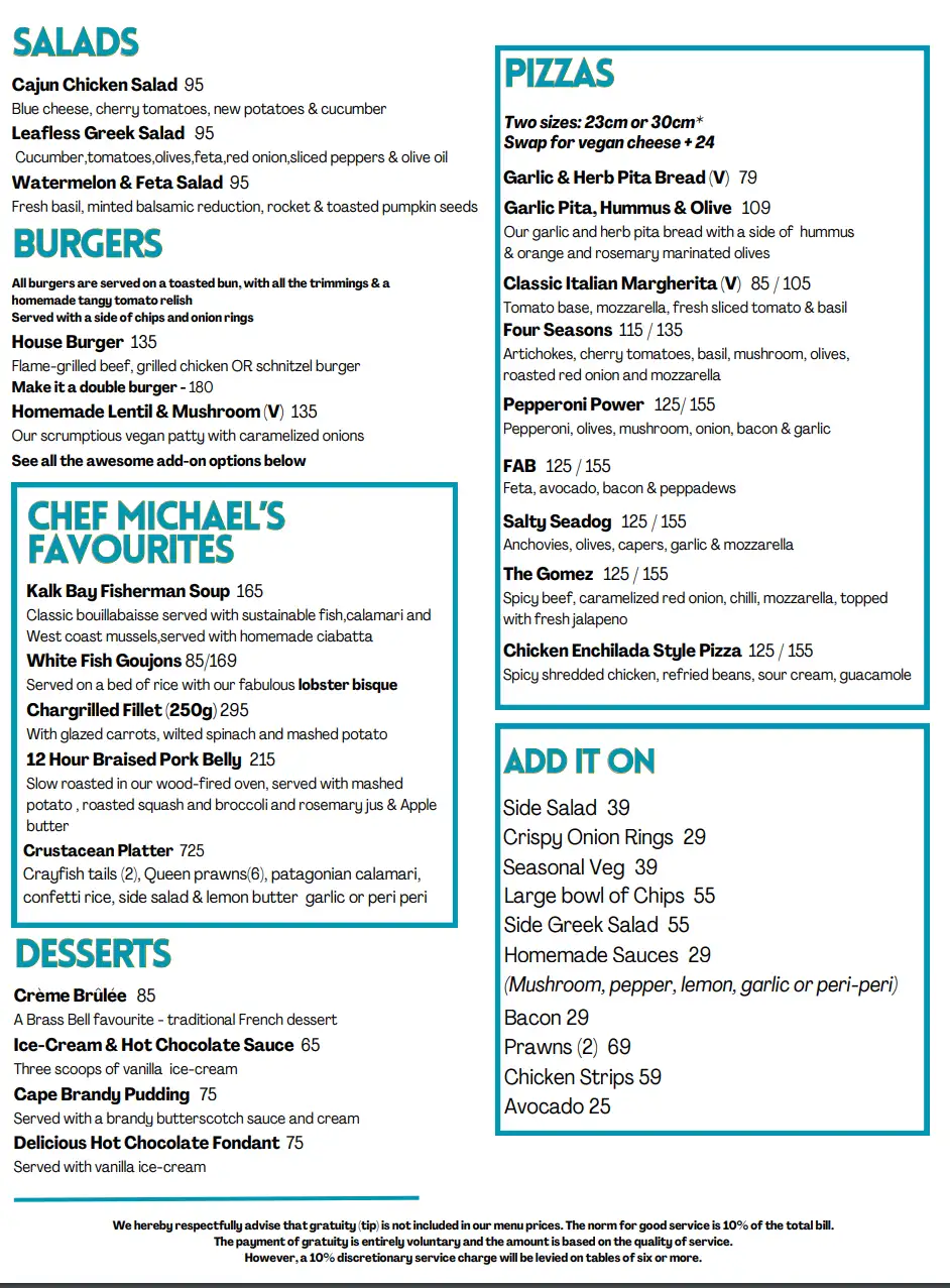brass bell restaurant kalk bay cape town Menu 2